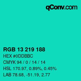 Color code: RGB 13 219 188 | qconv.com
