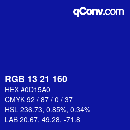 Color code: RGB 13 21 160 | qconv.com