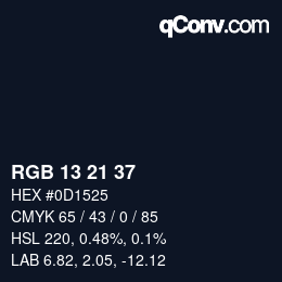 Color code: RGB 13 21 37 | qconv.com