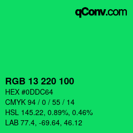 Color code: RGB 13 220 100 | qconv.com