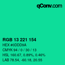 カラーコード: RGB 13 221 154 | qconv.com