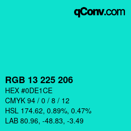 Color code: RGB 13 225 206 | qconv.com