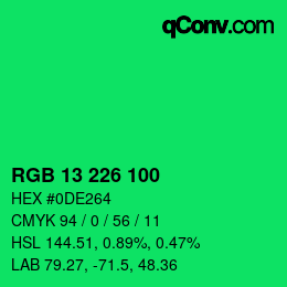 Color code: RGB 13 226 100 | qconv.com