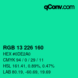 Farbcode: RGB 13 226 160 | qconv.com