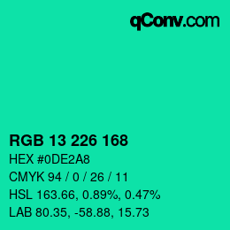 Color code: RGB 13 226 168 | qconv.com
