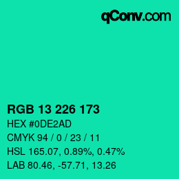 Color code: RGB 13 226 173 | qconv.com