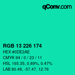 Color code: RGB 13 226 174 | qconv.com