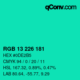 Color code: RGB 13 226 181 | qconv.com