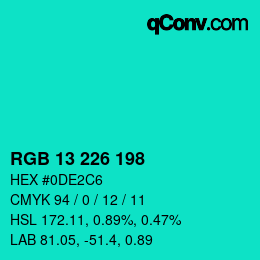 Color code: RGB 13 226 198 | qconv.com