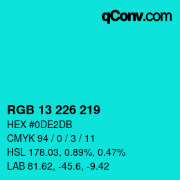 Color code: RGB 13 226 219 | qconv.com