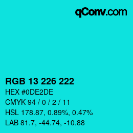 カラーコード: RGB 13 226 222 | qconv.com