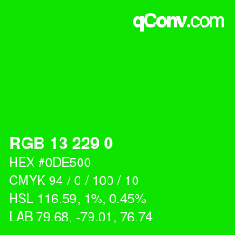 Color code: RGB 13 229 0 | qconv.com
