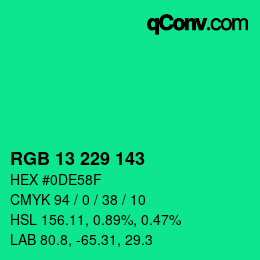 Color code: RGB 13 229 143 | qconv.com