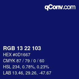 カラーコード: RGB 13 22 103 | qconv.com