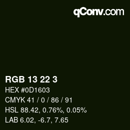 Color code: RGB 13 22 3 | qconv.com