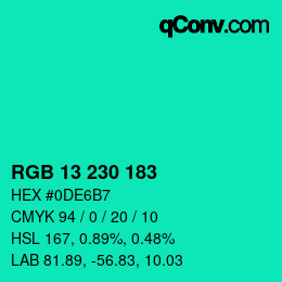 Color code: RGB 13 230 183 | qconv.com