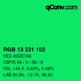 Color code: RGB 13 231 102 | qconv.com