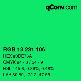 Color code: RGB 13 231 106 | qconv.com