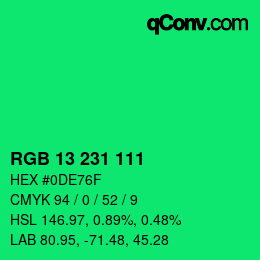 カラーコード: RGB 13 231 111 | qconv.com