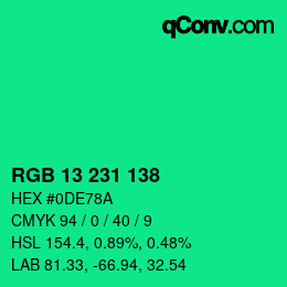 Color code: RGB 13 231 138 | qconv.com