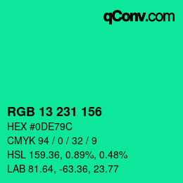 颜色代码: RGB 13 231 156 | qconv.com