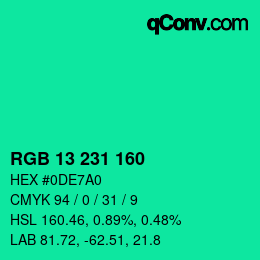 Color code: RGB 13 231 160 | qconv.com