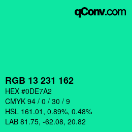 カラーコード: RGB 13 231 162 | qconv.com