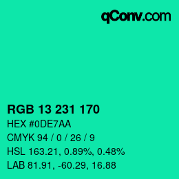 颜色代码: RGB 13 231 170 | qconv.com