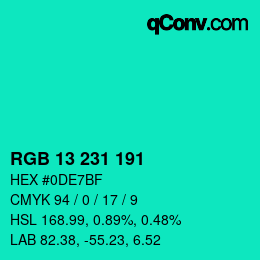 カラーコード: RGB 13 231 191 | qconv.com