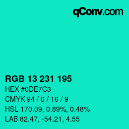 カラーコード: RGB 13 231 195 | qconv.com