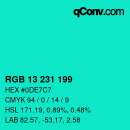 Color code: RGB 13 231 199 | qconv.com