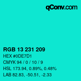 Color code: RGB 13 231 209 | qconv.com