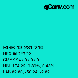 Color code: RGB 13 231 210 | qconv.com