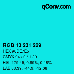 カラーコード: RGB 13 231 229 | qconv.com