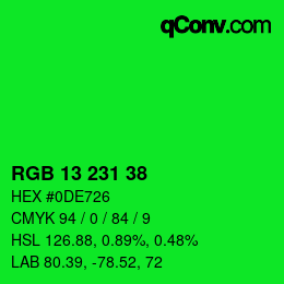 Color code: RGB 13 231 38 | qconv.com