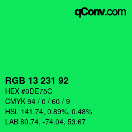 Color code: RGB 13 231 92 | qconv.com