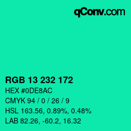 カラーコード: RGB 13 232 172 | qconv.com