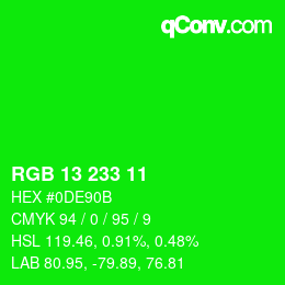 Color code: RGB 13 233 11 | qconv.com