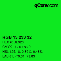 Color code: RGB 13 233 32 | qconv.com