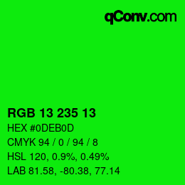 Color code: RGB 13 235 13 | qconv.com