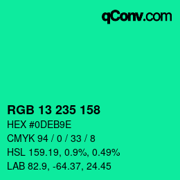 Color code: RGB 13 235 158 | qconv.com