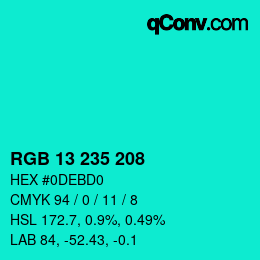 カラーコード: RGB 13 235 208 | qconv.com