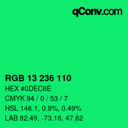 Color code: RGB 13 236 110 | qconv.com