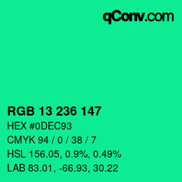 カラーコード: RGB 13 236 147 | qconv.com