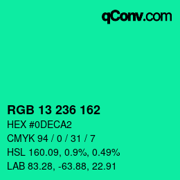 カラーコード: RGB 13 236 162 | qconv.com