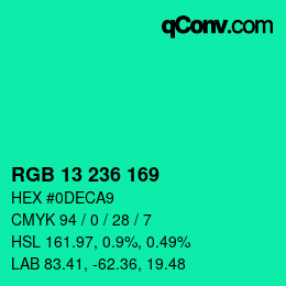カラーコード: RGB 13 236 169 | qconv.com