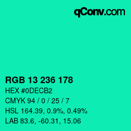 カラーコード: RGB 13 236 178 | qconv.com