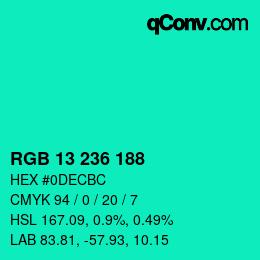 Color code: RGB 13 236 188 | qconv.com