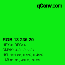 Color code: RGB 13 236 20 | qconv.com