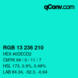 Color code: RGB 13 236 210 | qconv.com